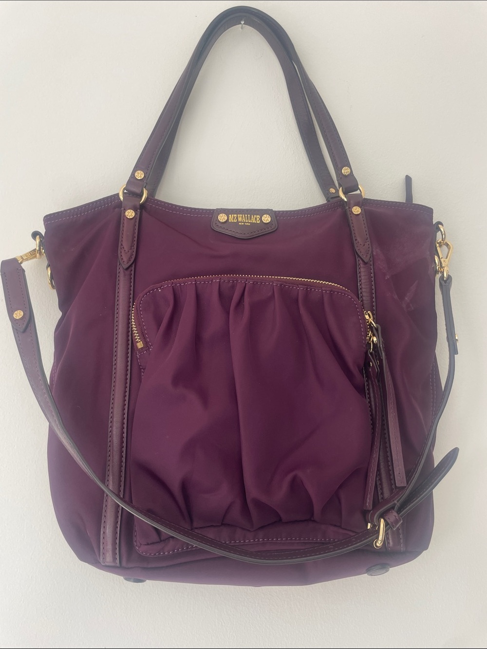 MZ Wallace Burgundy Red Nylon front pocket shoulder Bag